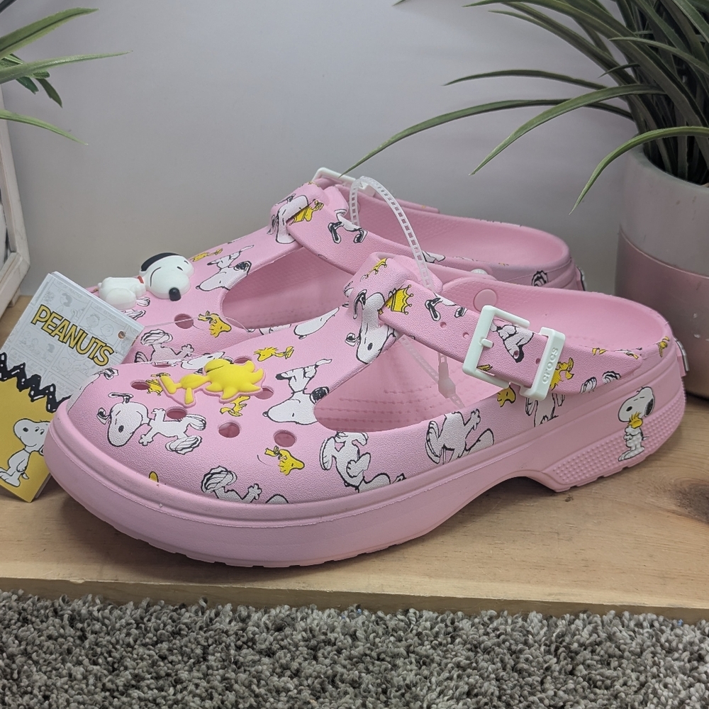 Crocs Peanuts Limited Edition Women's Size 9 Pink Mary Jane Sandals Slip Ons****